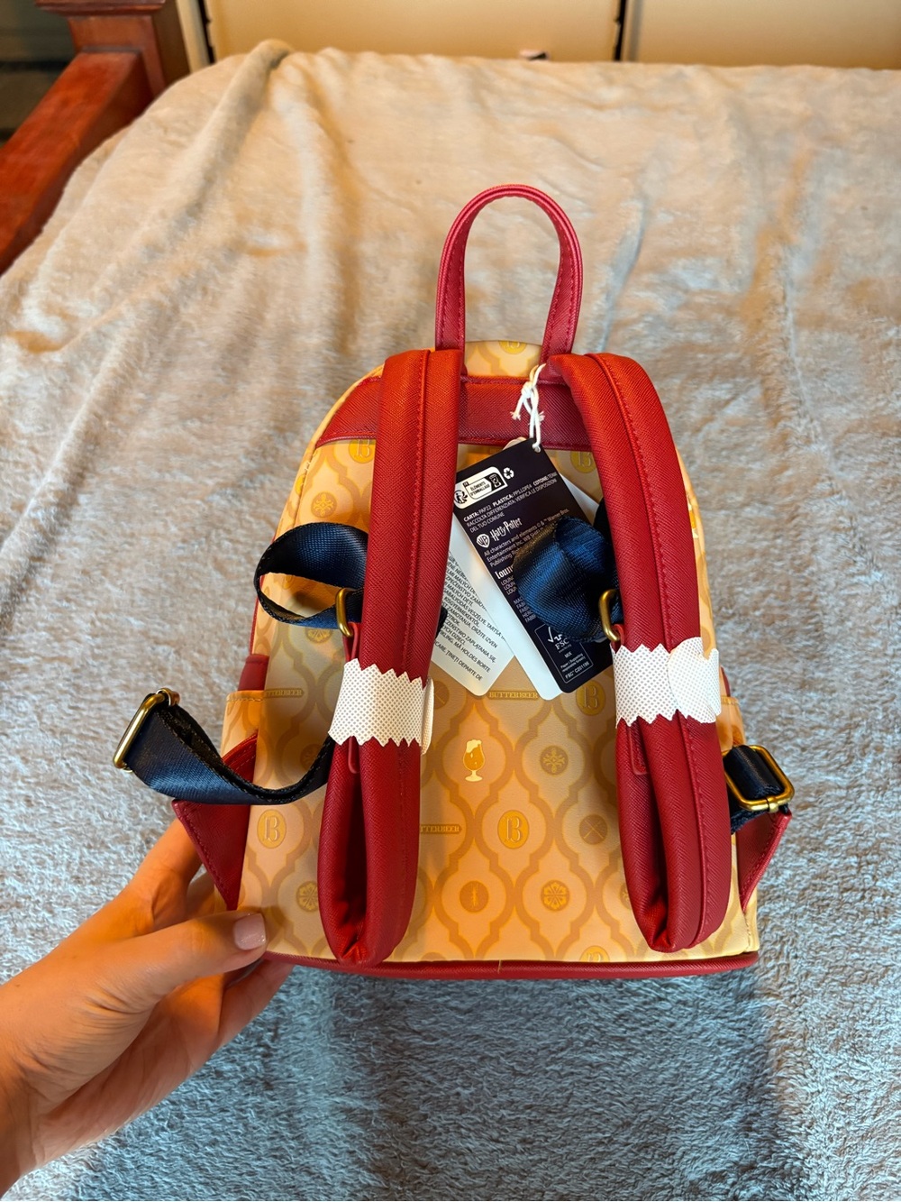 Loungefly Harry Potter Butterbeer Mini Backpack in Cream, Gold, Brown, Red, Blue - Picture 2 of 3